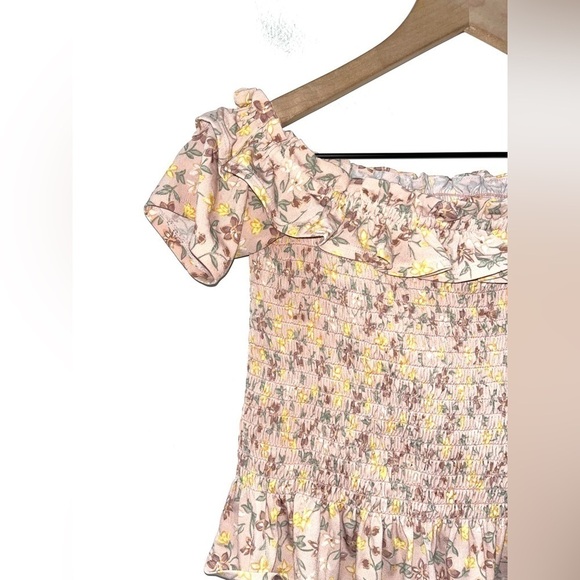 BCBGeneration Cropped Top Small Womens Pink Floral Ruffle Cap Sleeve Pretty XXS - Picture 4 of 8